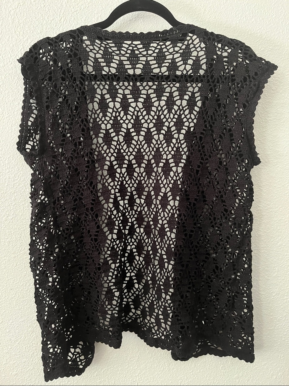 Bohemian Crochet Open-Front Women's Sweater Vest, Black
OS
